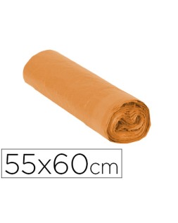 Bolsa basura domestica naranja con autocierre 55 x 60 cm rollo de 15 unidades