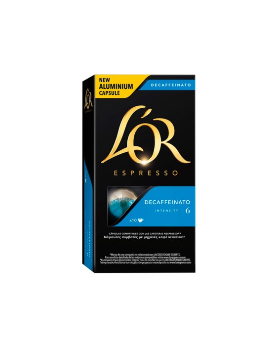 Cafe l'or espresso decaffeinato fuerza 6 caja de 10 unidades compatible con nespresso