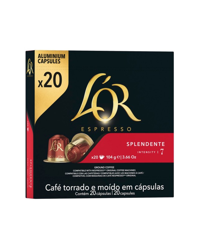 Cafe l'or espresso splendente fuerza 7 caja de 20 unidades compatible con nespresso