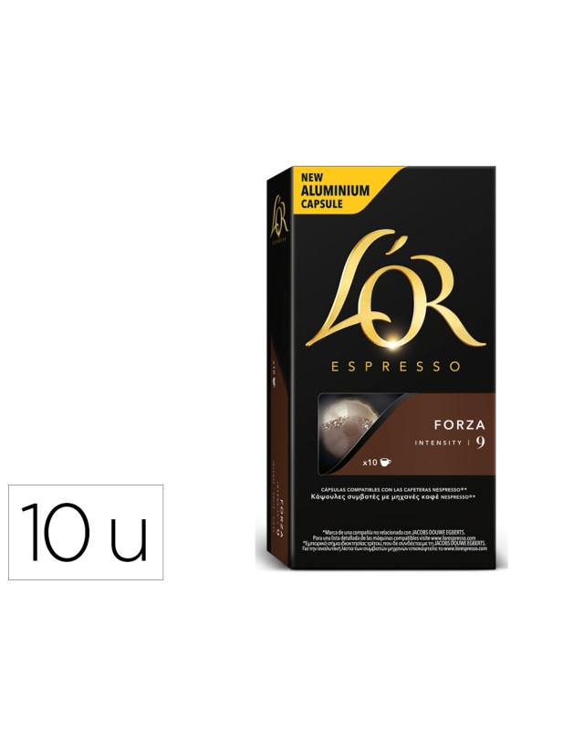 Cafe l'or espresso forza fuerza 9 caja de 10 unidades compatible con nespresso