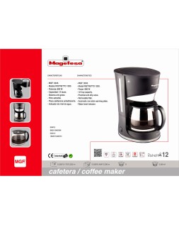 Cafetera ristretto magefesa 12 tazas con filtro extraible y placa calefactora antiadherente 800w