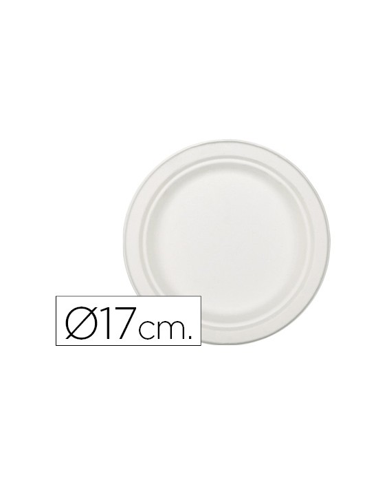 Plato de fibra de caña de azucar blanco 17 cm diametro paquete de 50 unidades