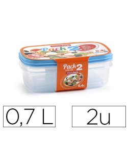 Fiambrera plasticforte transparente tapa color 0,7 litros pack 2 unidades