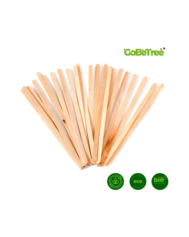 Paletina agitadora de madera 14 cm para el cafe con funda individual bolsa de 1000 unidades