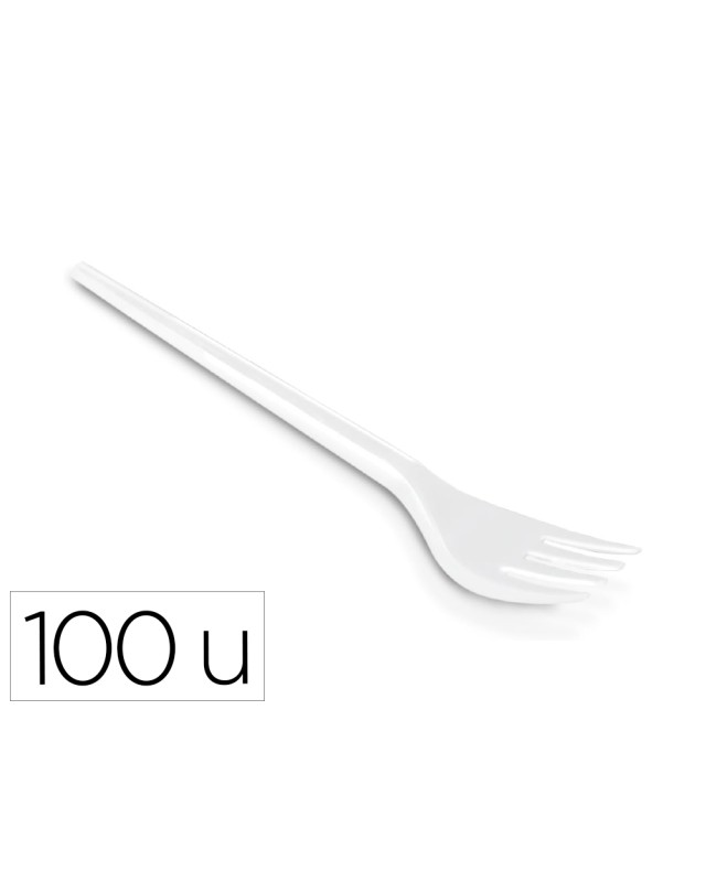 Tenedor de plastico blanco reutilizable paquete de 100 unidades