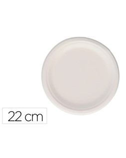 Plato fibra caña azucar bunzl biodegradable 22 cm diametro color blanco paquete de 50 unidades
