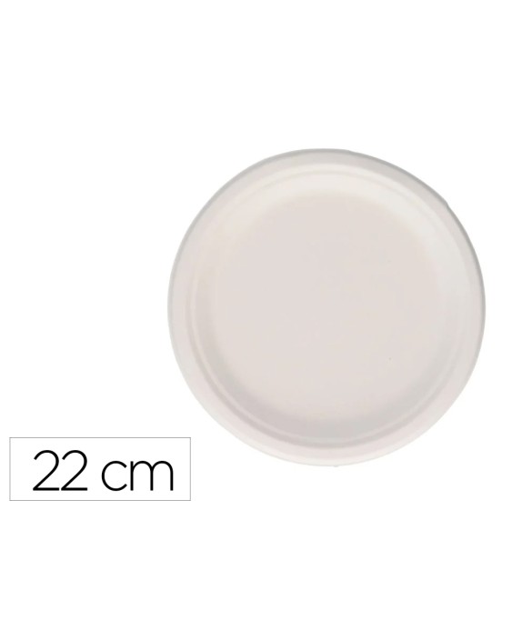 Plato fibra caña azucar bunzl biodegradable 22 cm diametro color blanco paquete de 50 unidades