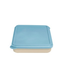 Fiambrera exacompta reutilizable 2 compartimentos color beig con tapa color azul biodegradable 250x210x50