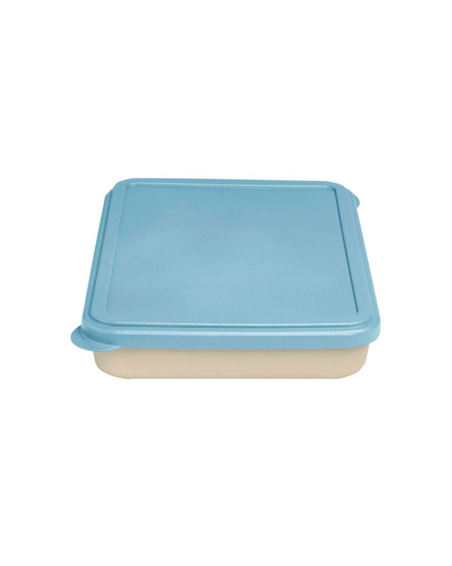 Fiambrera exacompta reutilizable 2 compartimentos color beig con tapa color azul biodegradable 250x210x50