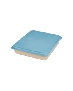Fiambrera exacompta reutilizable 2 compartimentos color beig con tapa color azul biodegradable 250x210x50