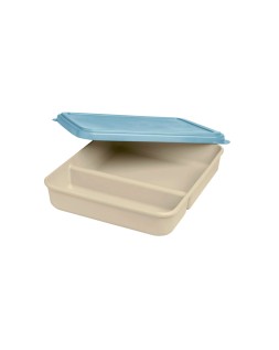 Fiambrera exacompta reutilizable 2 compartimentos color beig con tapa color azul biodegradable 250x210x50