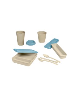 Fiambrera exacompta reutilizable 2 compartimentos color beig con tapa color azul biodegradable 250x210x50