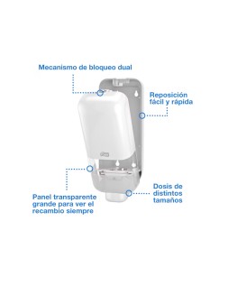 Dispensador de jabon y desinfectante tork s4 plastico blanco capacidad 1000 ml 305x122x106 mm