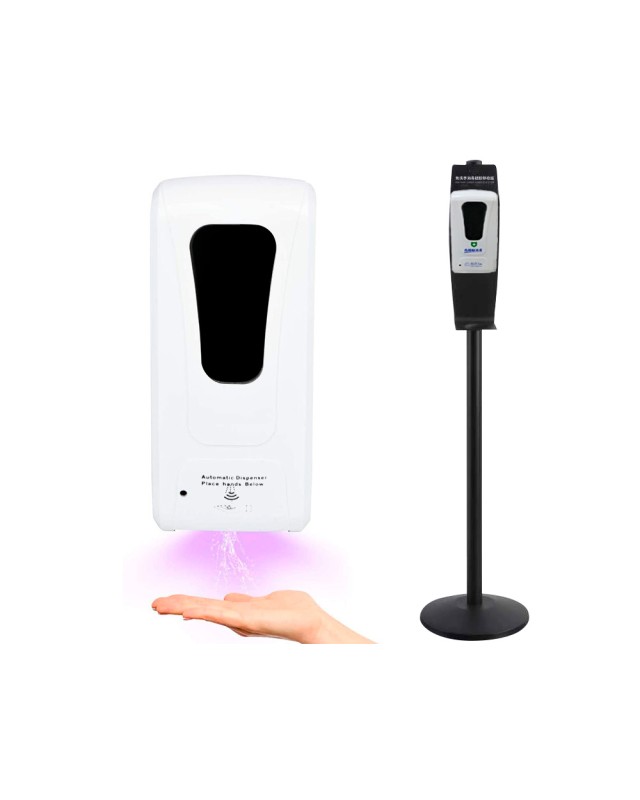 Dispensador para gel y jabon q-connect automatico sensor y soporte metalico 152 cm alto 13x11,5x27 cm 1000 ml blanco