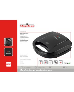 Sandwichera magefesa suisse black 750w con asa fria al tacto antiadherente
