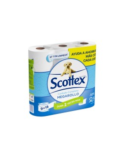 Papel higienico scottex megarrollo doble largo 2 capas paquete de 9 rollos
