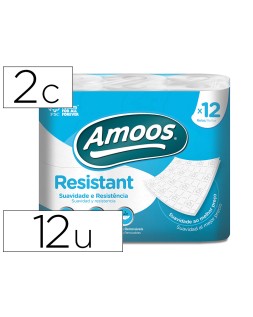 Papel higienico amoos 2 capas 100 mm diametro x 87 mm alto paquete de 12 rollos