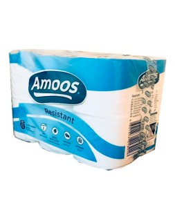 Papel higienico amoos 2 capas 100 mm diametro x 87 mm alto paquete de 12 rollos
