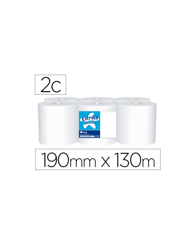 Papel secamanos amoos 2 capas 192 mm x 130 m paquete de 6 rollos