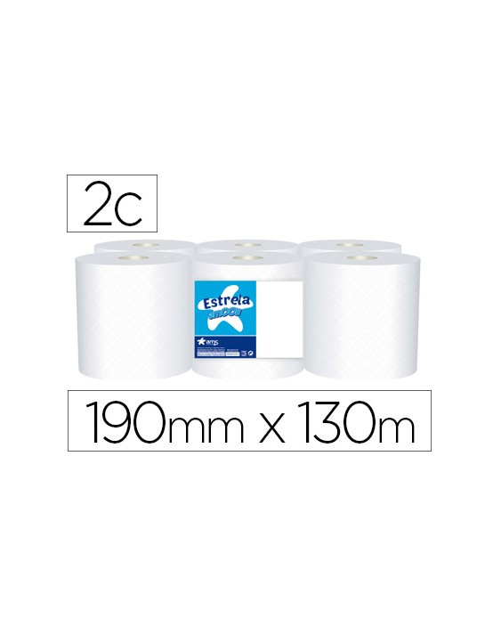 Papel secamanos amoos 2 capas 192 mm x 130 m paquete de 6 rollos