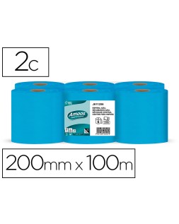 Papel secamanos amoos 2 capas professional 192 mm x 125 m color azul paquete de 6 rollos