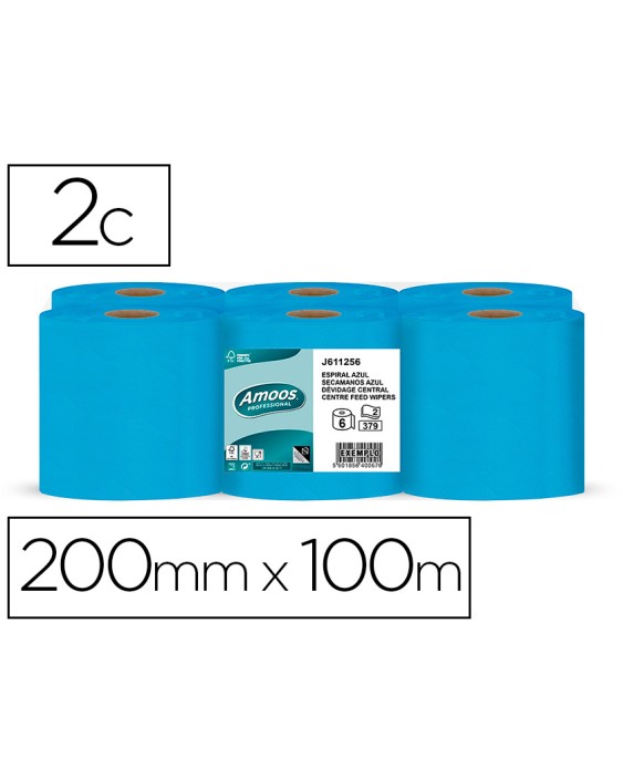 Papel secamanos amoos 2 capas professional 192 mm x 125 m color azul paquete de 6 rollos