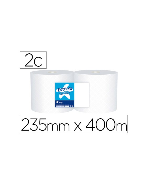 Papel secamanos industrial amoos 2 capas 222 mm x 400 m paquete de 2 rollos