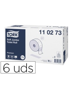 Papel higienico tork jumbo suave 2 capas 360 m para dispensador t1 paquete de 6 rollos