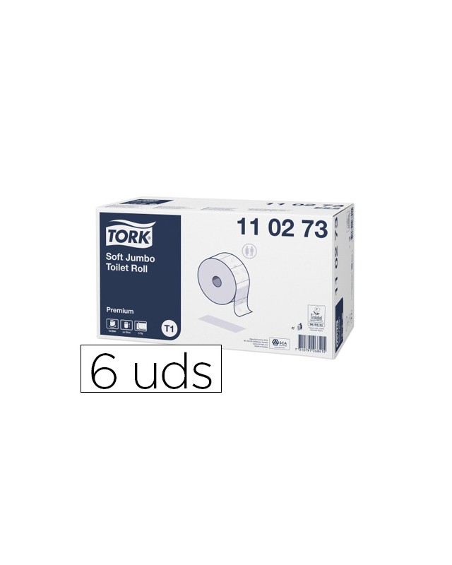 Papel higienico tork jumbo suave 2 capas 360 m para dispensador t1 paquete de 6 rollos
