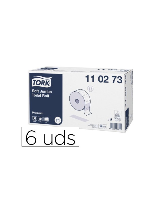Papel higienico tork jumbo suave 2 capas 360 m para dispensador t1 paquete de 6 rollos