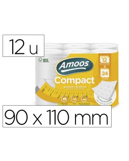 Papel higienico amoos 2 capas 110 mm diametro x 90 mm alto 30 gr/m2 paquete de 12 rollos