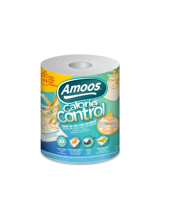 Papel de cocina amoos calorie control 3 capas 58g/m2 109 servicios rollo