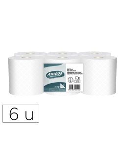 Papel secamanos amoos industrial 2 capas 32g/m2 blanco 90 m paquete de 6 rollos