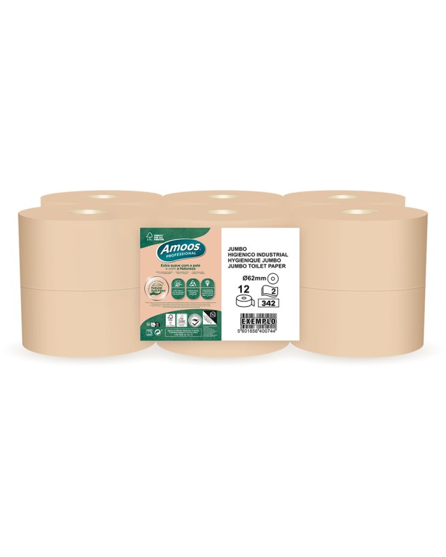 Papel higienico amoos naturally jumbo professional 2 capas pasta cruda paquete de 12 rollos 120 m