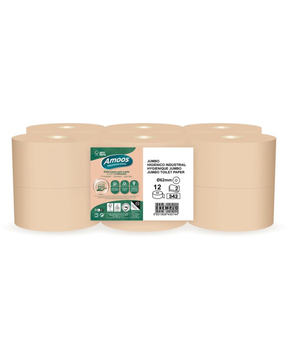 Papel higienico amoos naturally jumbo professional 2 capas pasta cruda paquete de 12 rollos 120 m
