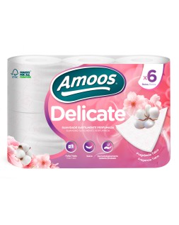 Papel higienico amoos delicate 3 capas color blanco paquete de 6 rollos 20 m