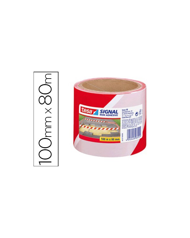 Cinta de señalizacion tesa signal no adhesiva rojo y blanco 100 m x 80 mm