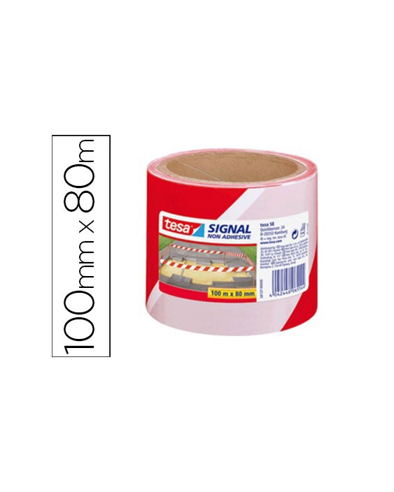 Cinta de señalizacion tesa signal no adhesiva rojo y blanco 100 m x 80 mm