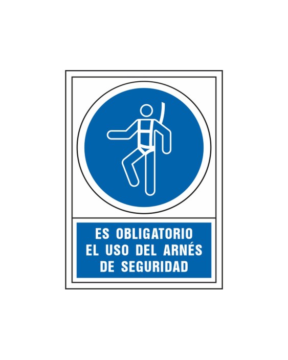Pictograma syssa señal de obligacion es obligatorio el uso de arnes de seguridad en pvc 245x345 mm