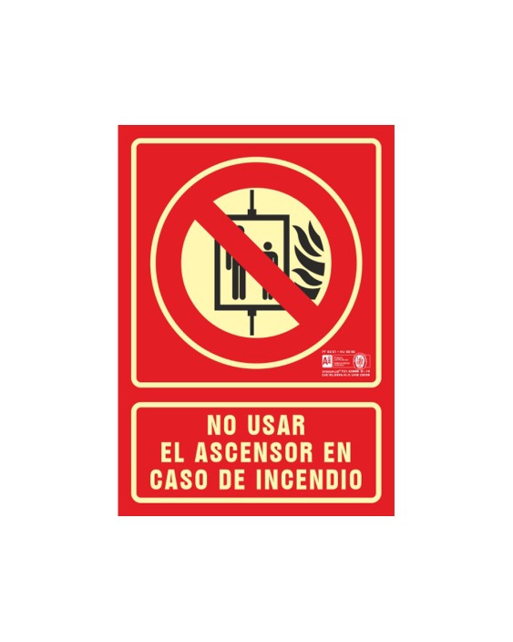Pictograma syssa señal de no utilizar en caso de incendio en pvc fotoluminiscente 210x297 mm