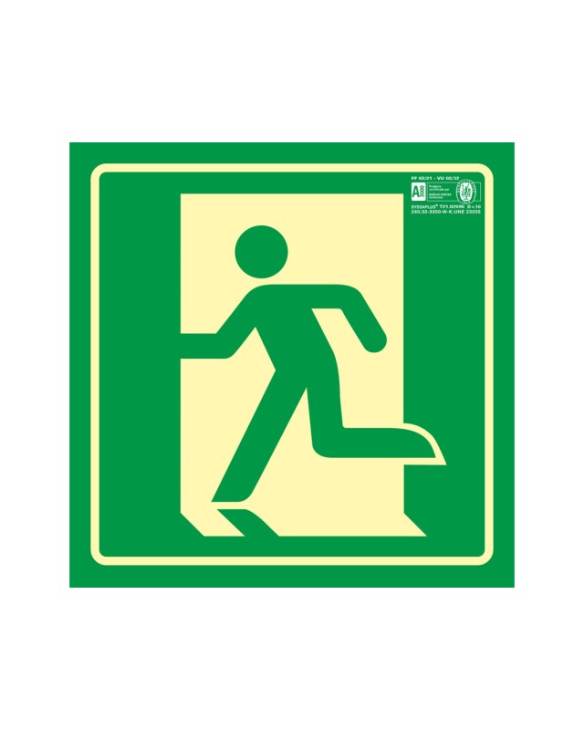 Pictograma syssa señal de salida de emergencia izquierda en pvc fotoluminiscente 210x210 mm