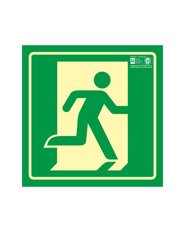 Pictograma syssa señal de salida de emergencia derecha en pvc fotoluminiscente 224x224 mm