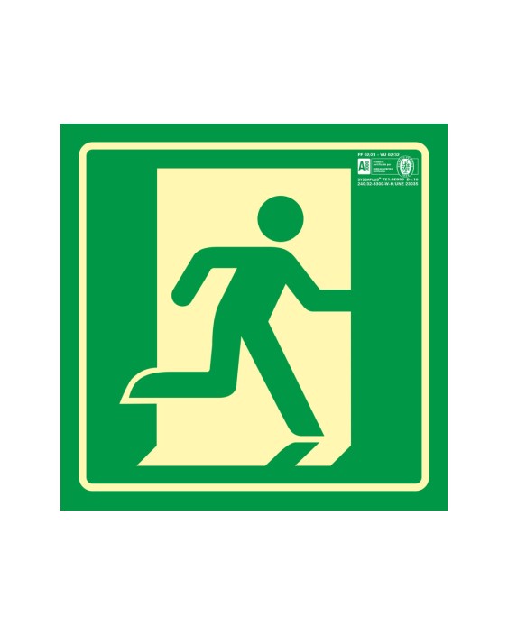 Pictograma syssa señal de salida de emergencia derecha en pvc fotoluminiscente 224x224 mm