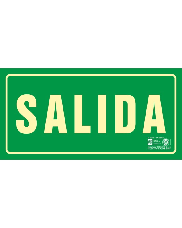 Pictograma syssa señal de salida en pvc fotoluminiscente 320x160 mm