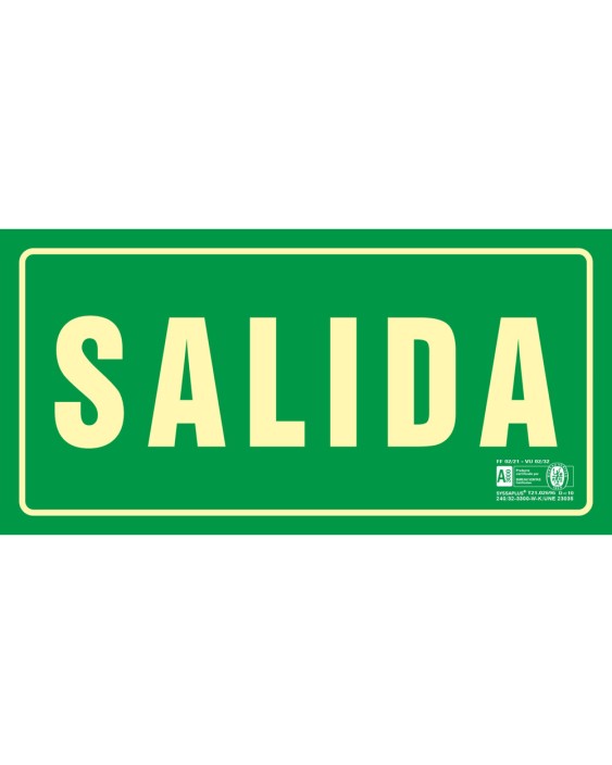 Pictograma syssa señal de salida en pvc fotoluminiscente 320x160 mm