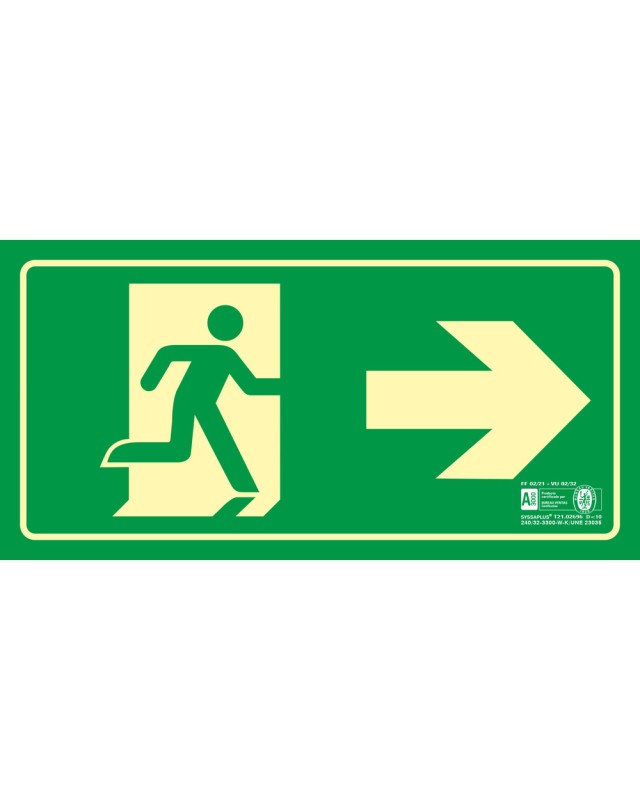 Pictograma syssa señal de salida emergencia flecha derecha en pvc fotoluminiscente 320x160 mm