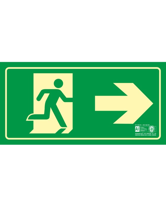 Pictograma syssa señal de salida emergencia flecha derecha en pvc fotoluminiscente 320x160 mm