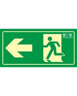 Pictograma syssa señal de salida emergencia flecha izquierda en pvc fotoluminiscente 320x160 mm