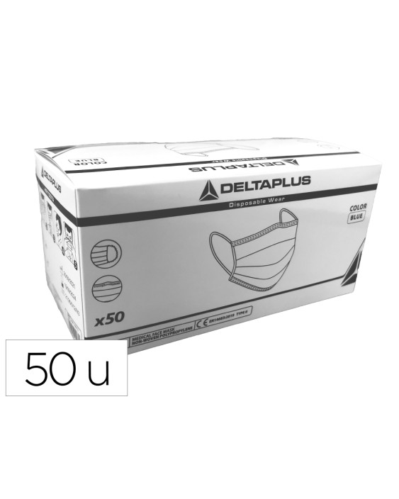 Mascarilla facial higienica desechable 3 capas con ajuste nasal filtracion 95% color azul