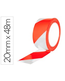 Cinta adhesiva q-connect de seguridad rojo y blanco 20 m x 48 mm